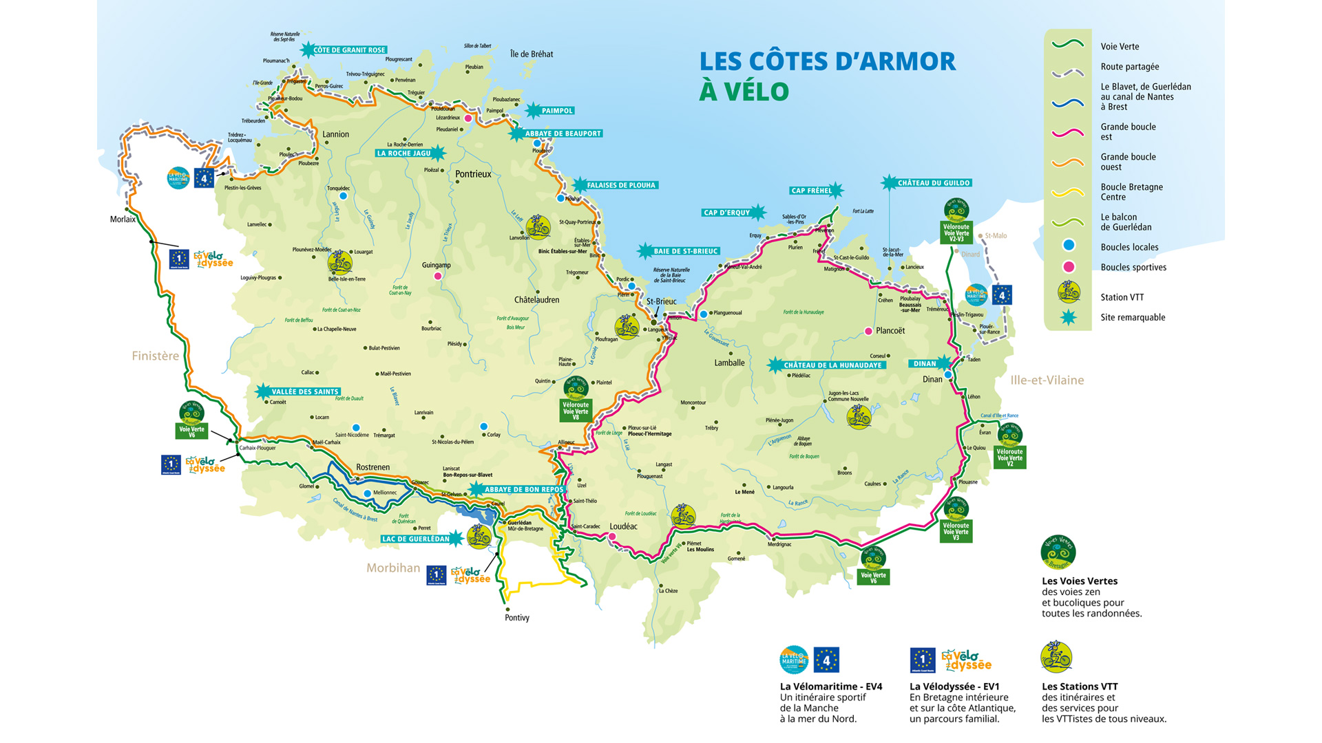 Carte - les Côtes d'Armor à Vélo - les grands itinéraires